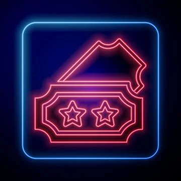 Glowing neon Ticket icon isolated on black background. Amusement park. Vector Ilustración de archivo