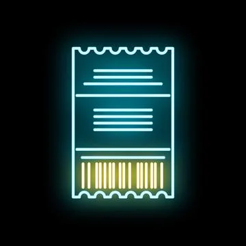 Glowing neon ticket receipt with barcode Illustrazione stock