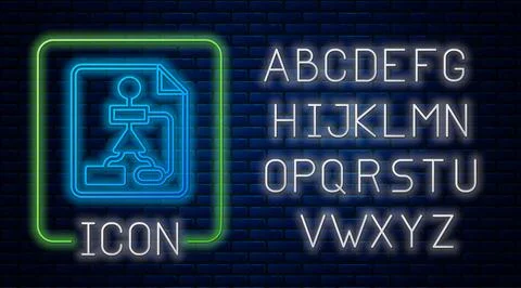 Glowing neon Tile flowchart for program design or process management plan icon Stock Illustration