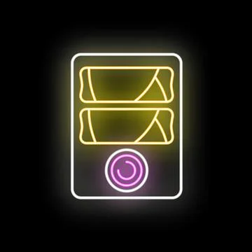 Glowing neon toaster icon with spring rolls Stock Illustration