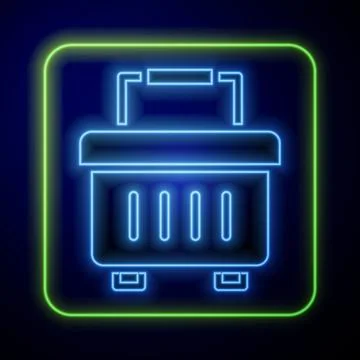 Glowing neon Toolbox icon isolated on blue background. Tool box sign. Vector 스톡 일러스트