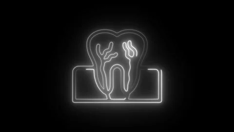 Glowing neon tooth icon isolated on black background. HD Video motion graph.. Stock Footage 304120711