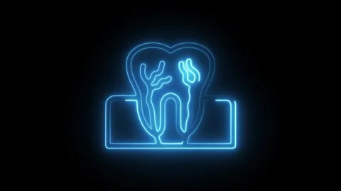 Glowing neon tooth icon isolated on black background. HD Video motion graph.. Stock Footage 304120776