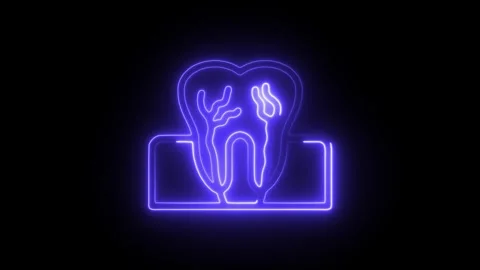 Glowing neon tooth icon isolated on black background. HD Video motion graph.. Stock Footage 304120782