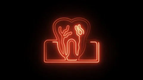 Glowing neon tooth icon isolated on black background. HD Video motion graph.. Stock Footage 304120892