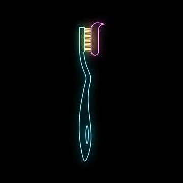 Glowing neon toothbrush with toothpaste on black background Stock Illustration