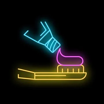 Glowing neon toothpaste being squeezed onto toothbrush at night Illustrazione stock