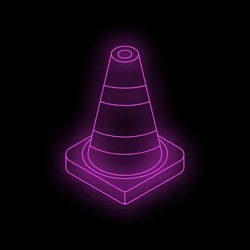 Glowing neon traffic cone shining bright on black background Stock Illustration