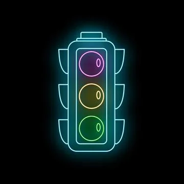 Glowing neon traffic light indicating direction or control 库存插图
