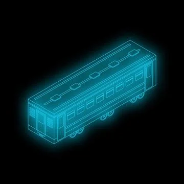 Glowing neon train carriage representing futuristic transportation on black.. Stock Illustration
