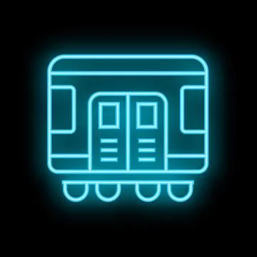 Glowing neon train icon on dark background representing public transportation Stock Illustration