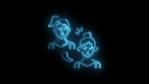 Glowing neon transformation process female portraits with arrow illustratin.. Stock Footage 330779413