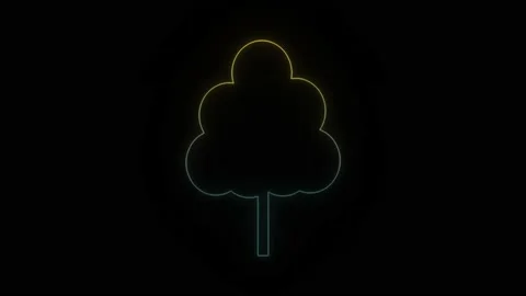 Glowing neon tree icon on black background. Stock Footage 210991591