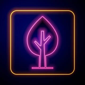 Glowing neon Tree icon isolated on black background. Forest symbol.  Vector Stock Illustration