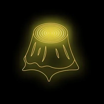 Glowing neon tree stump on black background Illustrazione stock