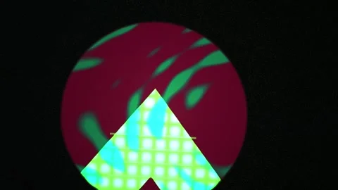 Glowing neon triangle on black background with maroon circle. 動画素材 337470571