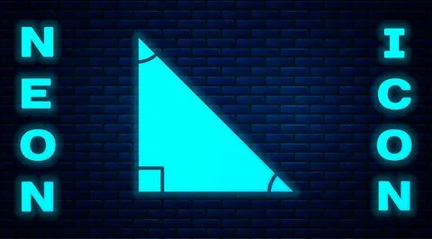 Glowing neon Triangle math icon isolated on brick wall background. Vector Illustrazione stock