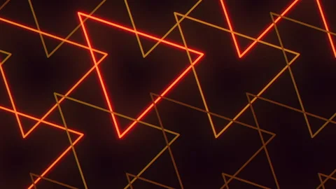 Glowing neon triangle pattern background with overlapping geometric light lines Stock Footage 334140597
