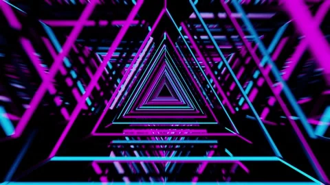 Glowing neon triangles create an infinite tunnel Stock Footage 340523299