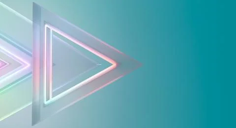 Glowing neon triangles creating modern abstract design on turquoise backgroun Stock Photos