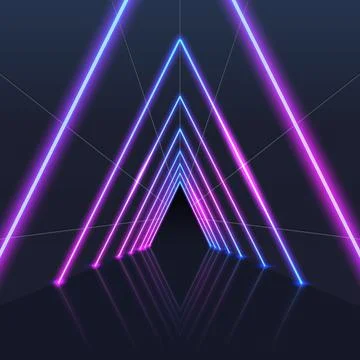 Glowing neon triangles direction in perspective. Glowing vector futuristic li Stock Illustration