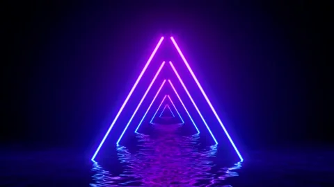 Glowing neon triangles with reflections in water surface. Stock Footage 224251143
