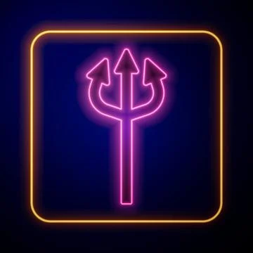 Glowing neon Trident devil icon isolated on black background. Happy Halloween Stockillustratie