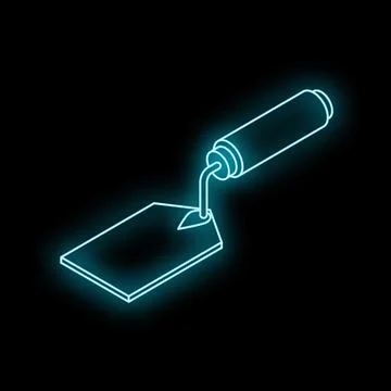 Glowing neon trowel spreading light on black background Stock Illustration