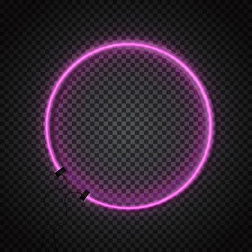 Glowing Neon Tubes Circle Frame on Dark Transparent Background. Vector Illustrazione stock