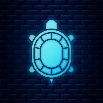 Glowing neon Turtle icon isolated on brick wall background. Vector Stock Illustration