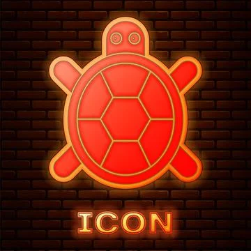 Glowing neon Turtle icon isolated on brick wall background. Vector. 스톡 일러스트