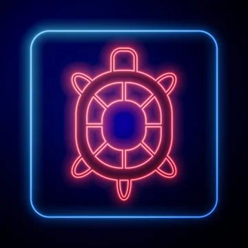 Glowing neon Turtle icon isolated on black background. Vector Stock Illustration