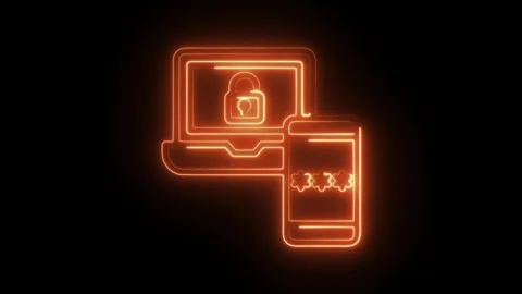 Glowing neon two factor authentication icon isolated on black background. H.. Stock Footage 304111804