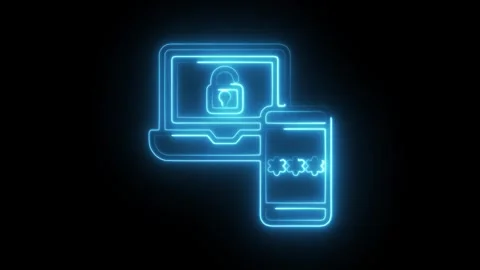 Glowing neon two factor authentication icon isolated on black background. H.. Stock Footage 304111809