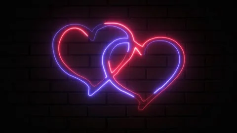 Glowing neon two heart shape suit icon. Red and blue color neon two heart s.. Stock Footage 295933752