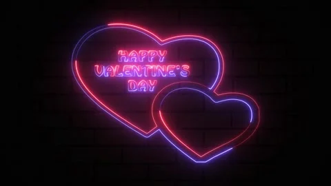 Glowing neon two heart shape suit icon. Red and blue color neon two heart s.. Stock Footage 295933886