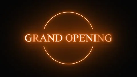 Glowing neon typography grand opening sign flashing brightly Video stock 343149655