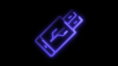 Glowing Neon U S B Drive Icon Isolated Black Background Digital Technology .. Stock Footage 315657228