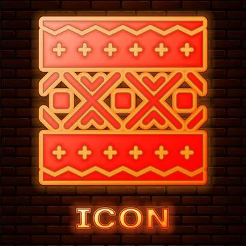 Glowing neon Ukrainian ethnic pattern for embroidery icon isolated on brick wall 스톡 일러스트