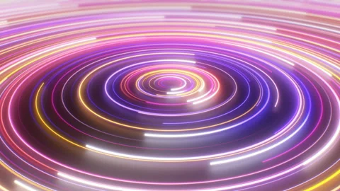 Glowing Neon Ultraviolet Circular 3D Rings of Colorful Lines Spinning Stock Footage 250148743