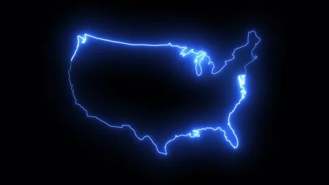 Glowing neon USA map icon animation isolated on black background Stock Footage 325444726