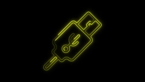 Glowing neon Usb Cable icon isolated on black background. HD Video motion g.. Stock Footage 316161105