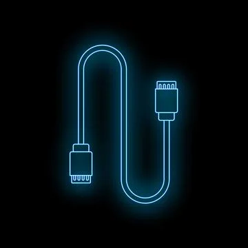 Glowing neon usb cable outline connecting devices Stock Illustration