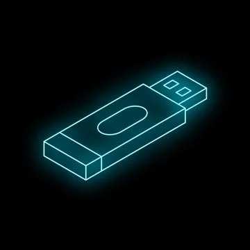 Glowing neon usb flash drive icon on black background Illustrazione stock