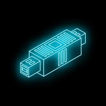 Glowing neon usb flash drive icon on black background Stock Illustration