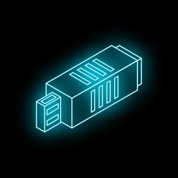 Glowing neon usb flash drive icon on black background Illustrazione stock