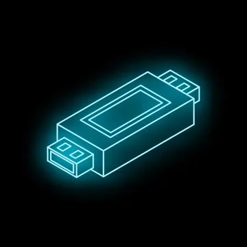 Glowing neon usb flash drive icon on black background Illustrazione stock