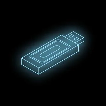 Glowing neon usb flash drive icon on black background 库存插图