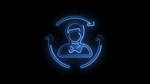 Glowing neon user icon with arrows symbolizing feedback loop and workflow Stockbeeldmateriaal 322963471