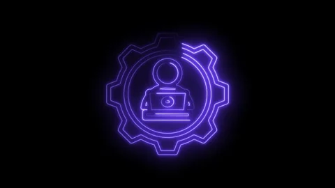 Glowing Neon User Icon with Laptop Inside Gear Mechanism Abstract Digital Stock Footage 333966260